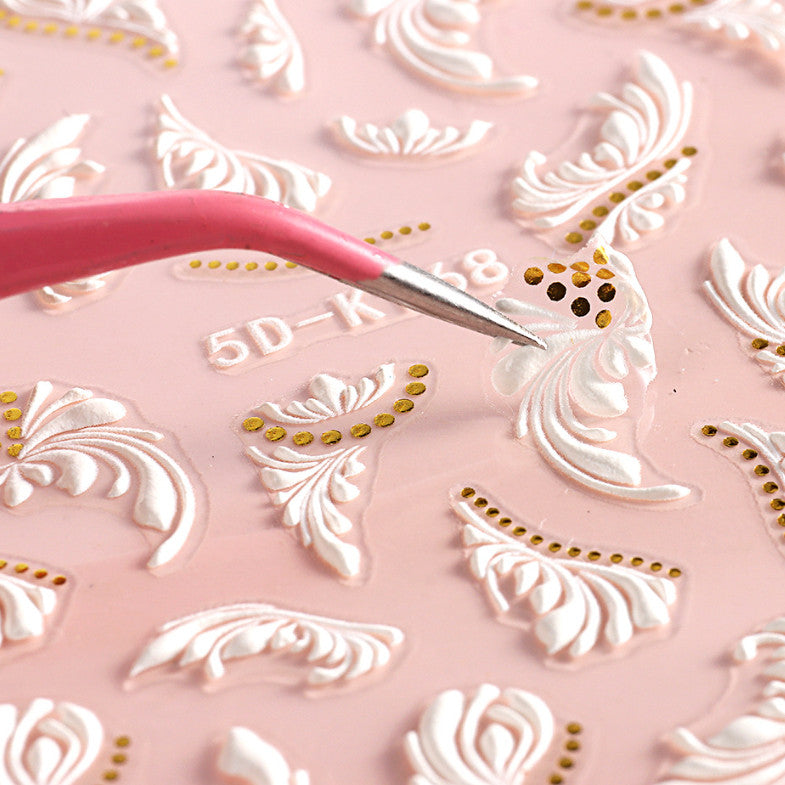 Self-Adhesive 5D Nail Art Stickers Butterfly Flower Decor White K168 NH7