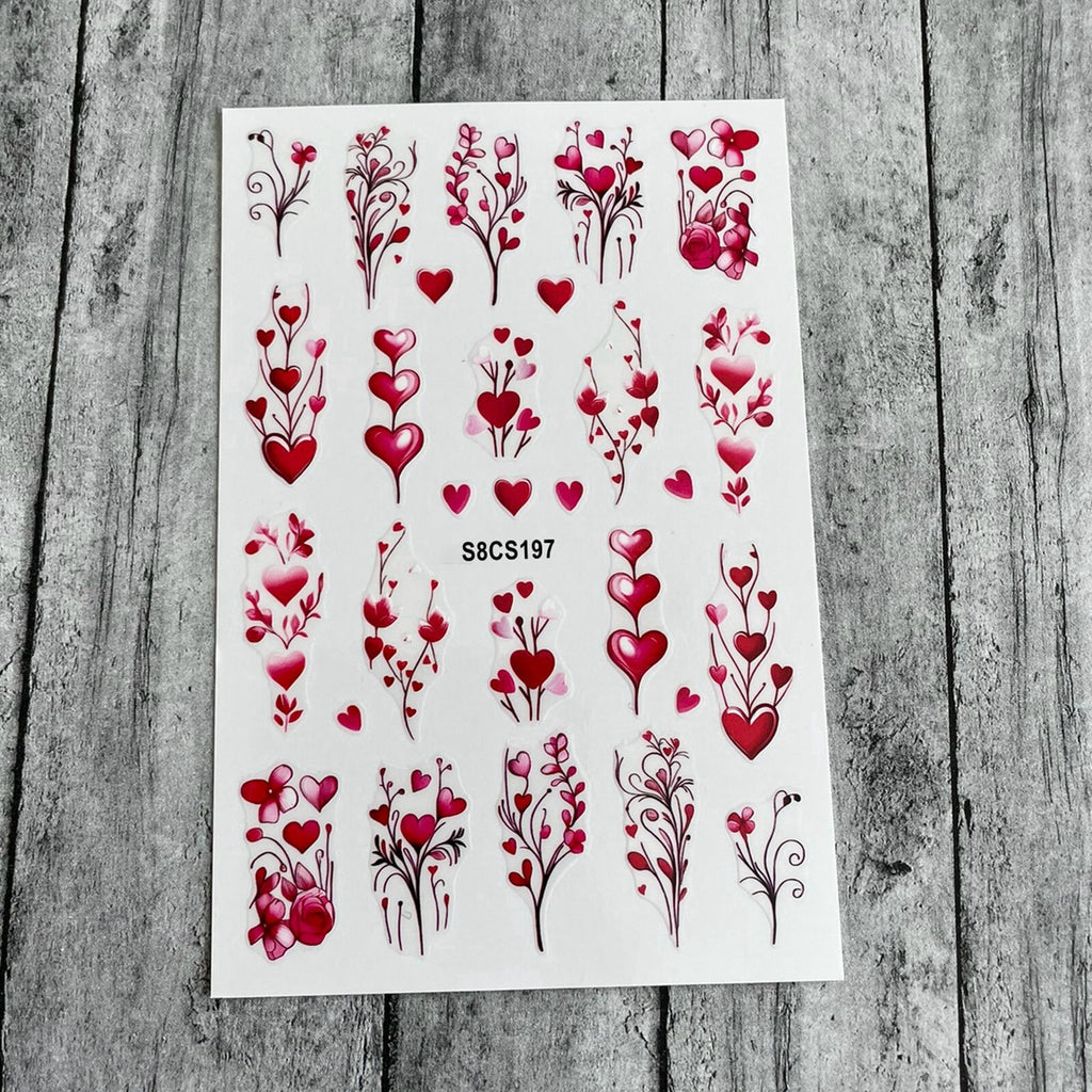 Valentine's Day Nail Stickers Hearts Flower Branch Self-Adhesive Decals