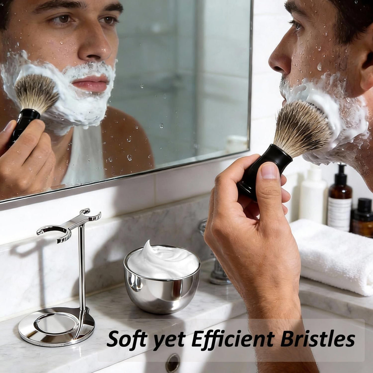 Men's 3-in-1 Shaving Brush Set with Stand, Bowl & Accessories