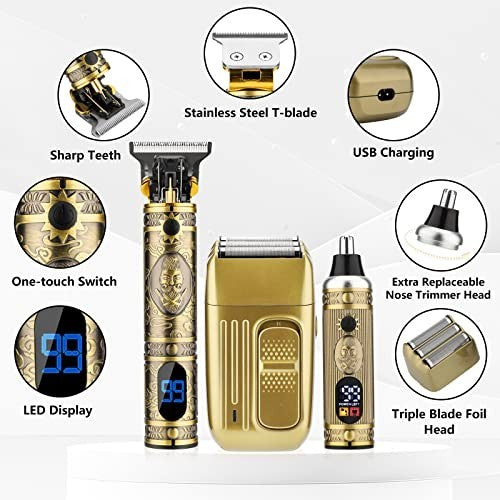 4-in-1 Men’s Beard Trimmer & Electric Razor Grooming Kit with Hair Clippers