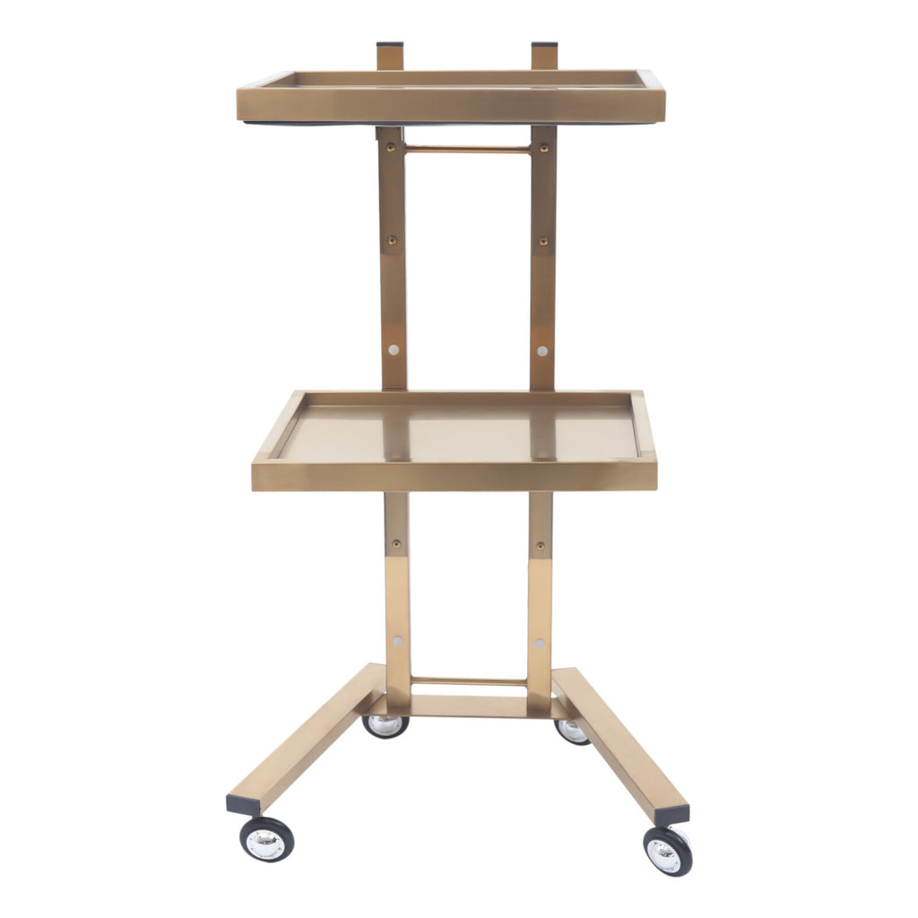 Gold 2-Tier Salon Trolley Cart with Foldable Tray Stainless Steel