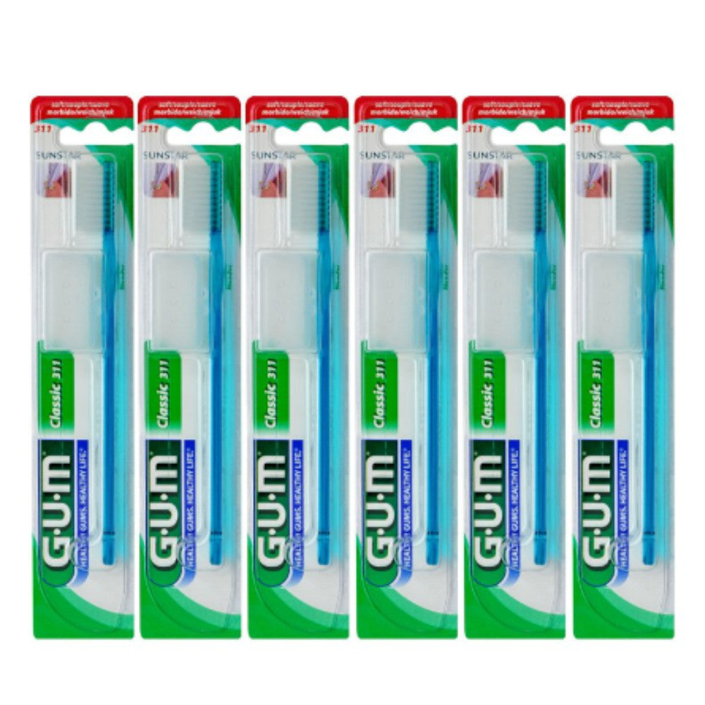 GUM Classic Toothbrush 3-Row Soft Bristles Pack of 24 - Compact & Gentle