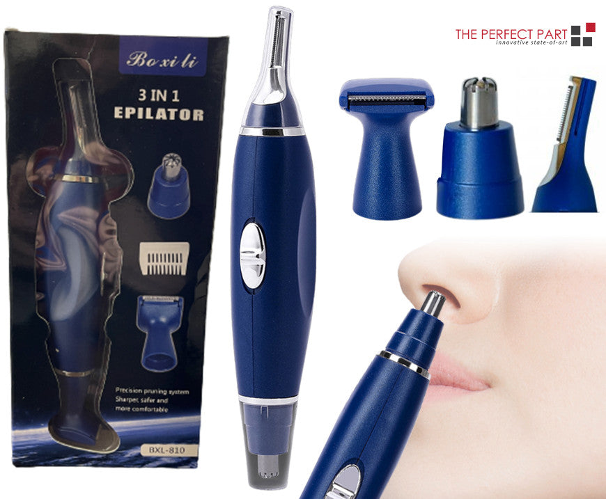 Electric Nose Ear Hair Trimmer with 3 Replaceable Heads - Waterproof & Portable