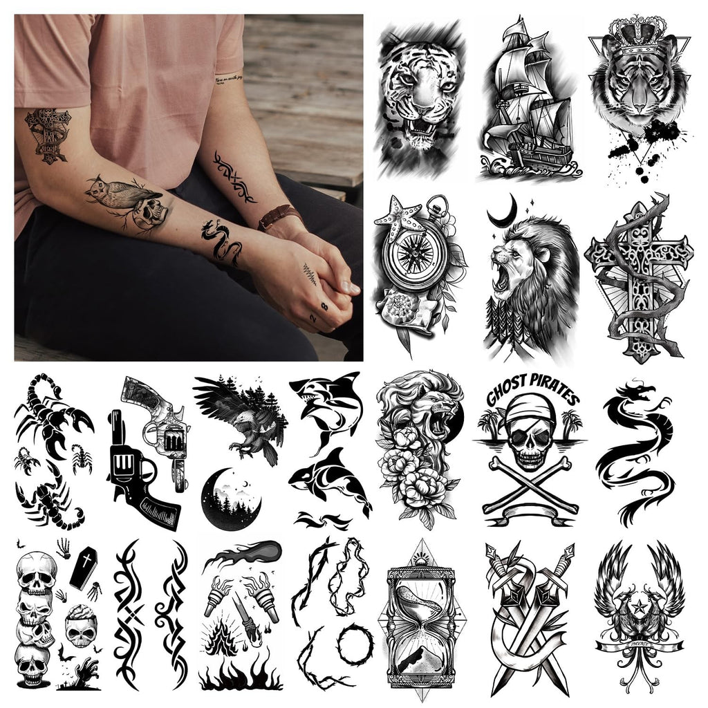112 Sheets Temporary Tattoos for Men - Waterproof Body Art Stickers 360+ Designs