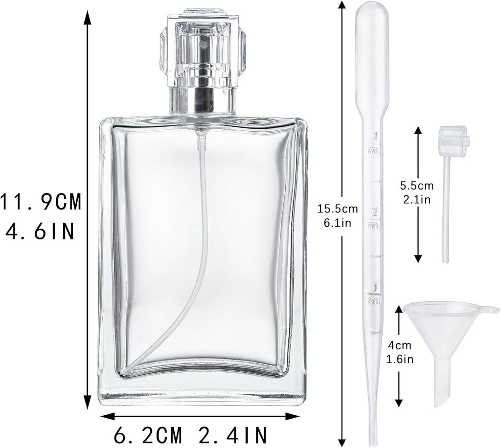 Refillable Glass Perfume Spray Bottles 100ml - 2 Pack Fine Mist Cologne Containers