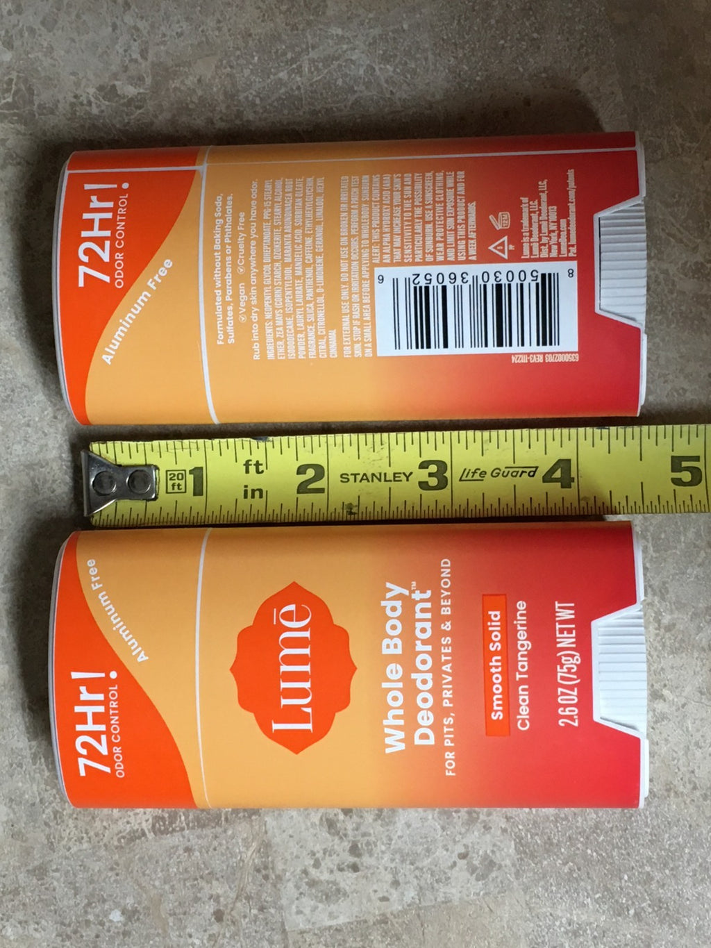 Lume Whole Body Deodorant 72-Hour Solid Tangerine Scent 2.6 oz Pack
