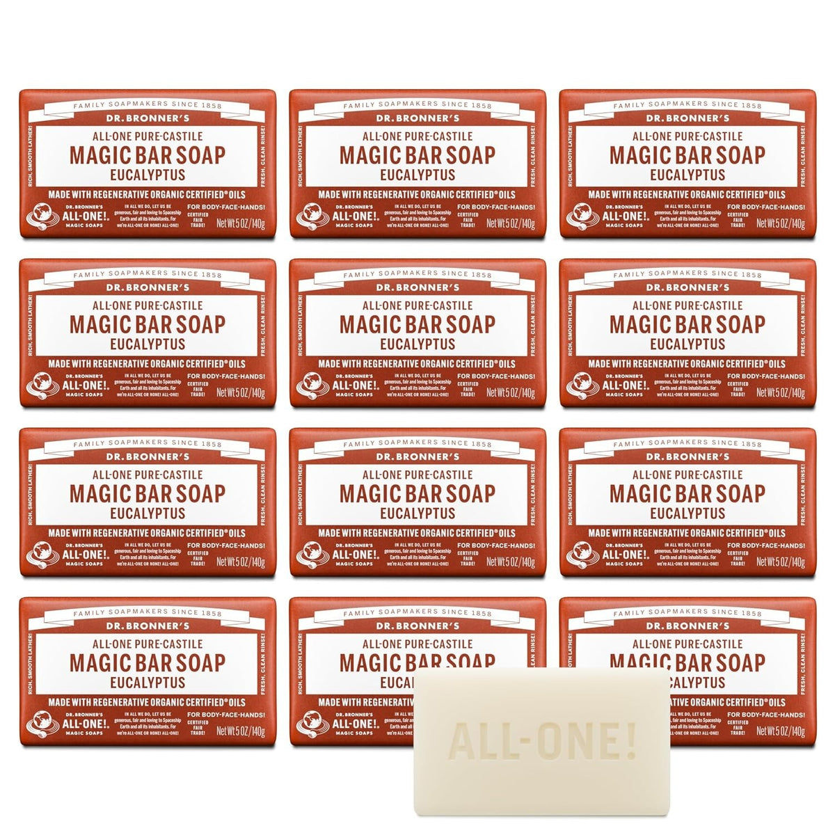 Pure Castile Bar Soap 6oz & 12 Pack Natural Vegan Organic Skin Care