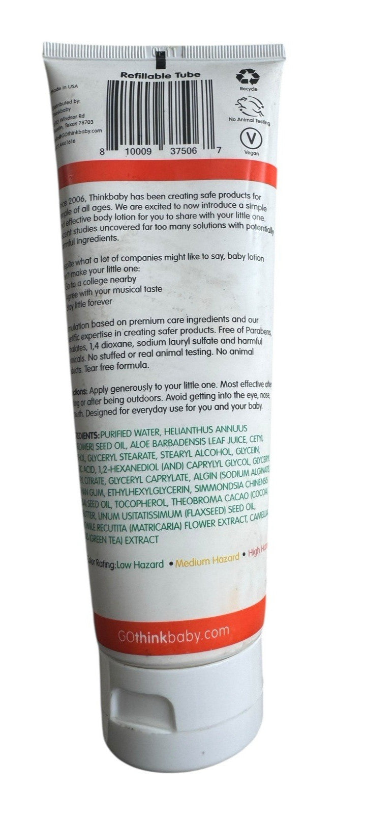 Baby Lotion Unscented Daily Skin Hydration Refillable Tube - 8 oz