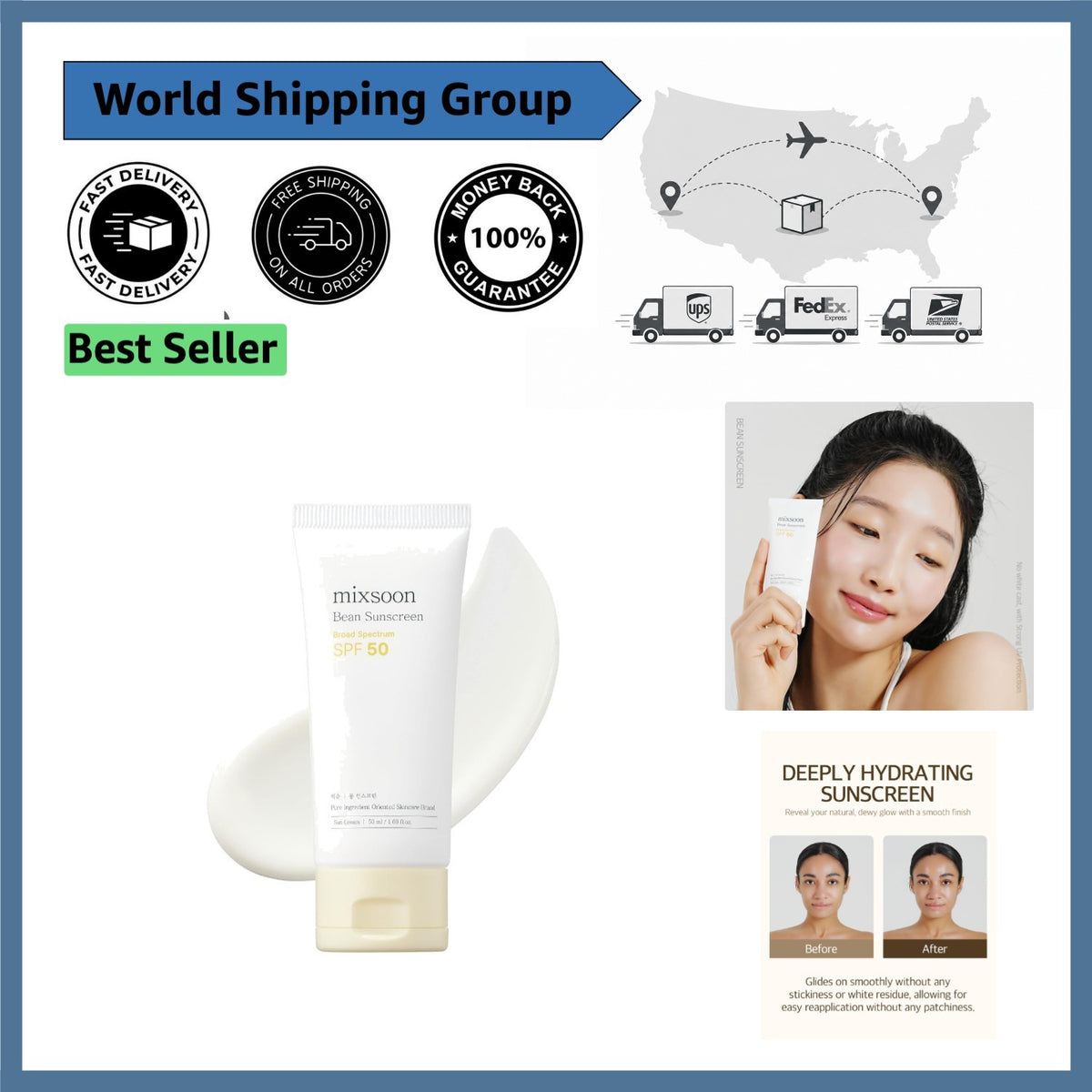 Hydrating SPF 50 Sunscreen with No White Cast - Lightweight Korean Formula