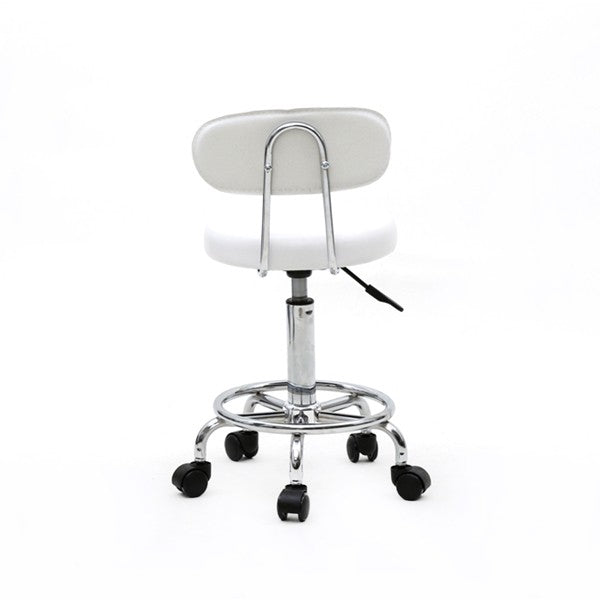 White Adjustable Salon Stool with Backrest and 360° Swivel