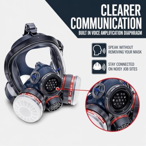 Full Face Respirator Mask with Anti-Fog & Charcoal Filters for Chemical Protection