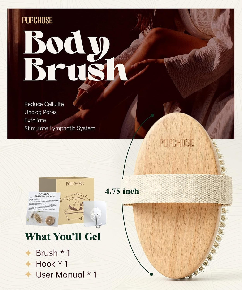 Lymphatic Drainage Dry Body Brush with Natural Boar Bristles and Wooden Handle