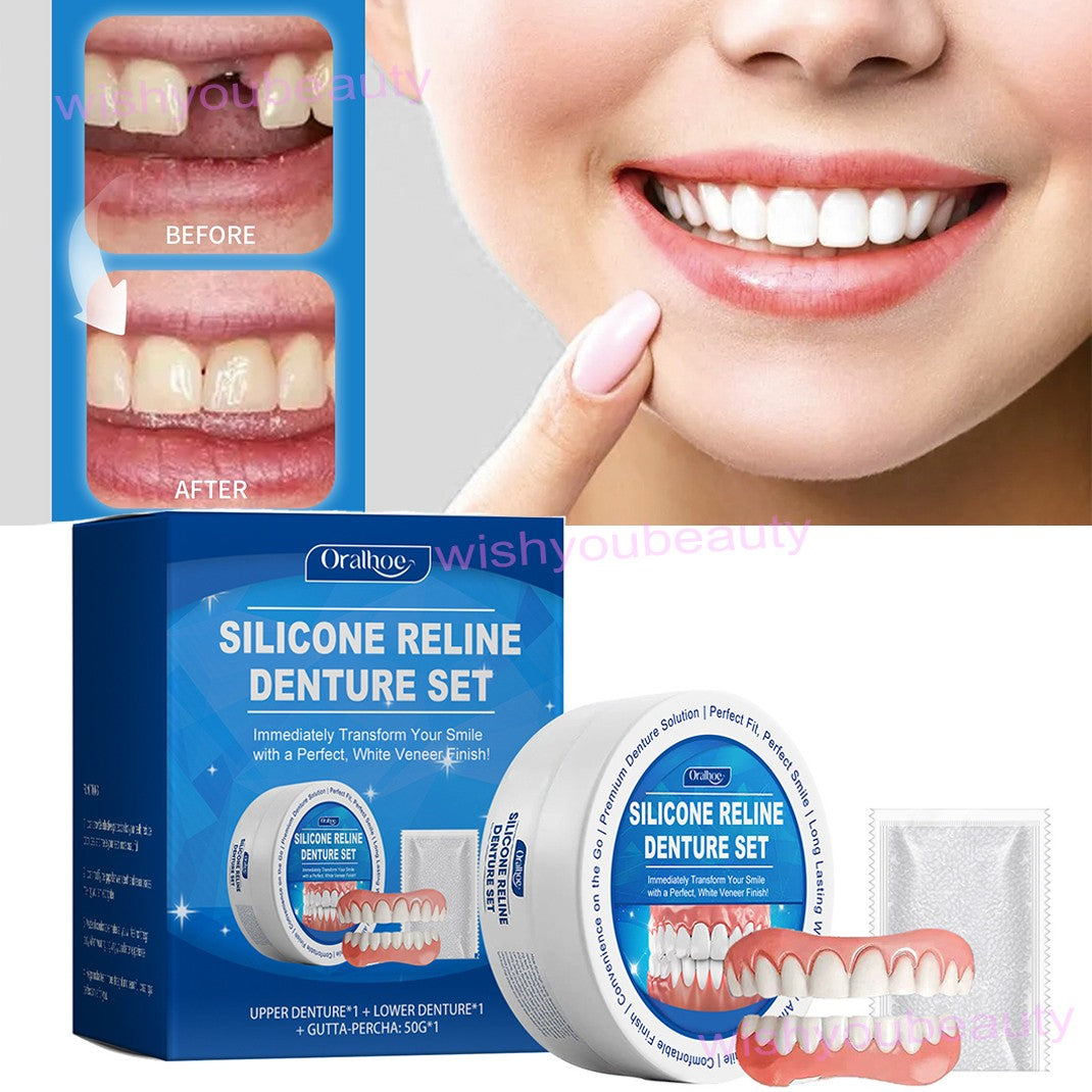 Denture Liner Soft Silicone Snap-On Reline Kit for Upper & Lower Teeth