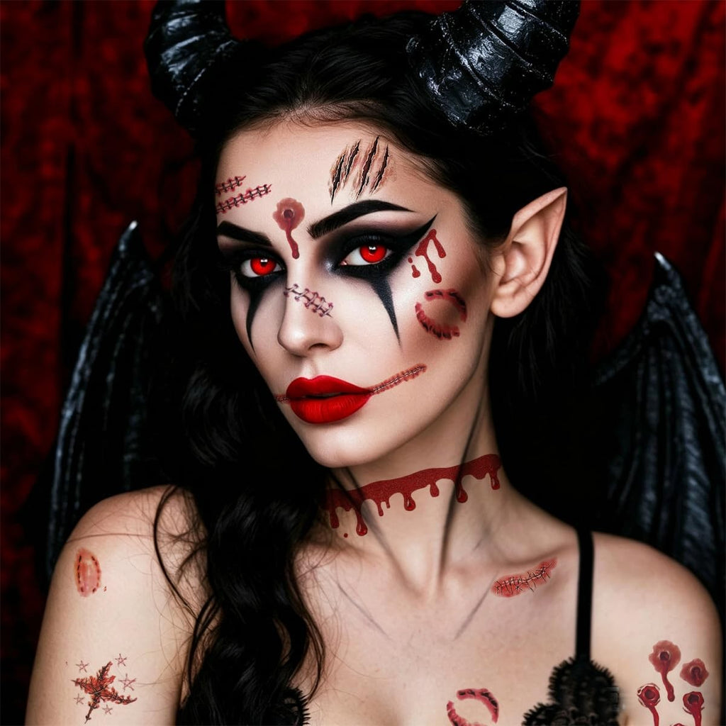 Halloween Vampire Face Gem Sticker Kit – 17 Sheets Red Glitter Blood Tattoos & Gems