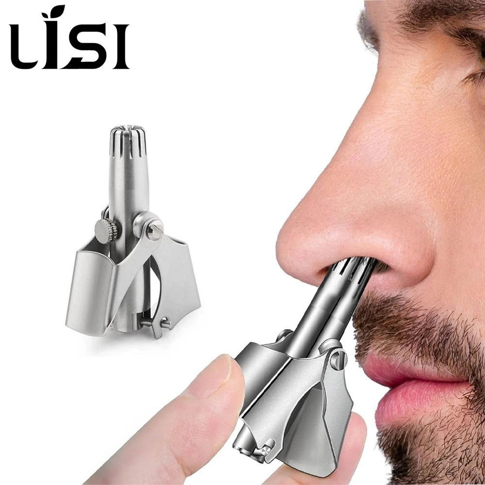Manual Stainless Steel Nose & Ear Hair Trimmer - Painless, Waterproof, Travel-Friendly