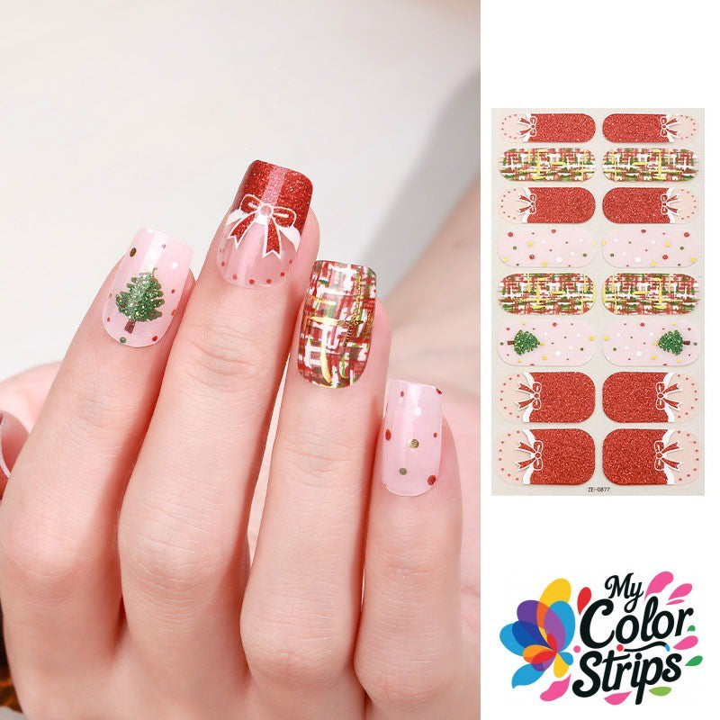 Full Size Christmas Nail Wraps Stickers Set - Holiday Nail Art Self-Adhesive Strips USA