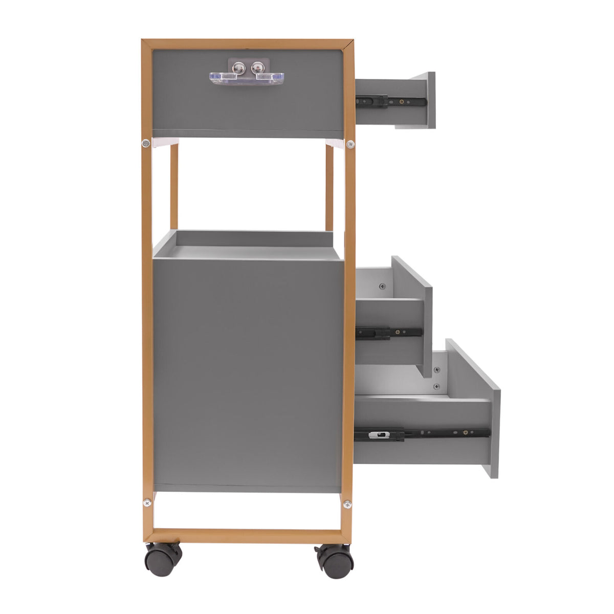 Mobile Salon Storage Cart with 3 Drawers and Hair Dryer Holder - Gold & Gray