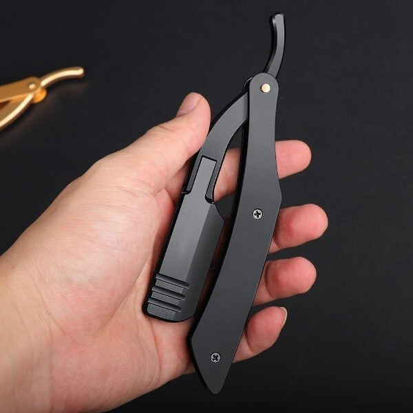 Foldable Straight Razor Shaving Kit with 20 Blades & Storage Bag