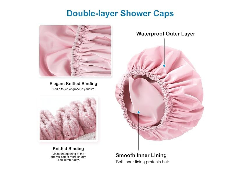 Waterproof Double Layer Shower Cap for Women - Reusable Hair Protector