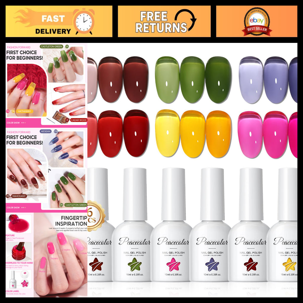 Neon Jelly Gel Nail Polish Set - 6 Vibrant Colors for Creative Nail Art