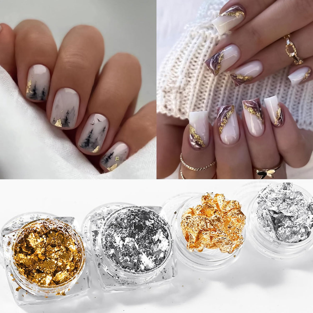 Gold Foil Nail Art Decals - Irregular Glitter Flakes for Manicure & DIY Crafts