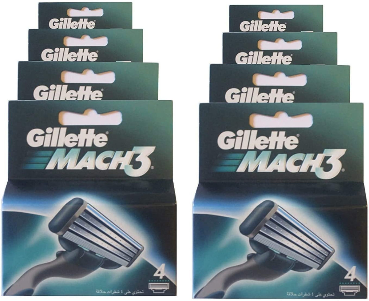 Gillette Mach 3 Razor Refill Cartridges 32 Count - 8 Packs with 4 Blades Each