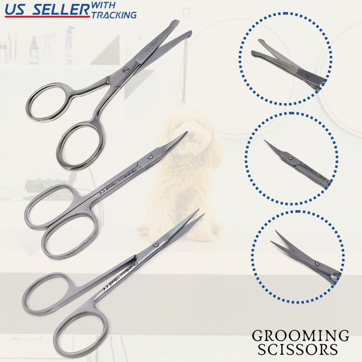 Professional Nail & Cuticle Scissors Set of Three - Manicure Grooming Tools