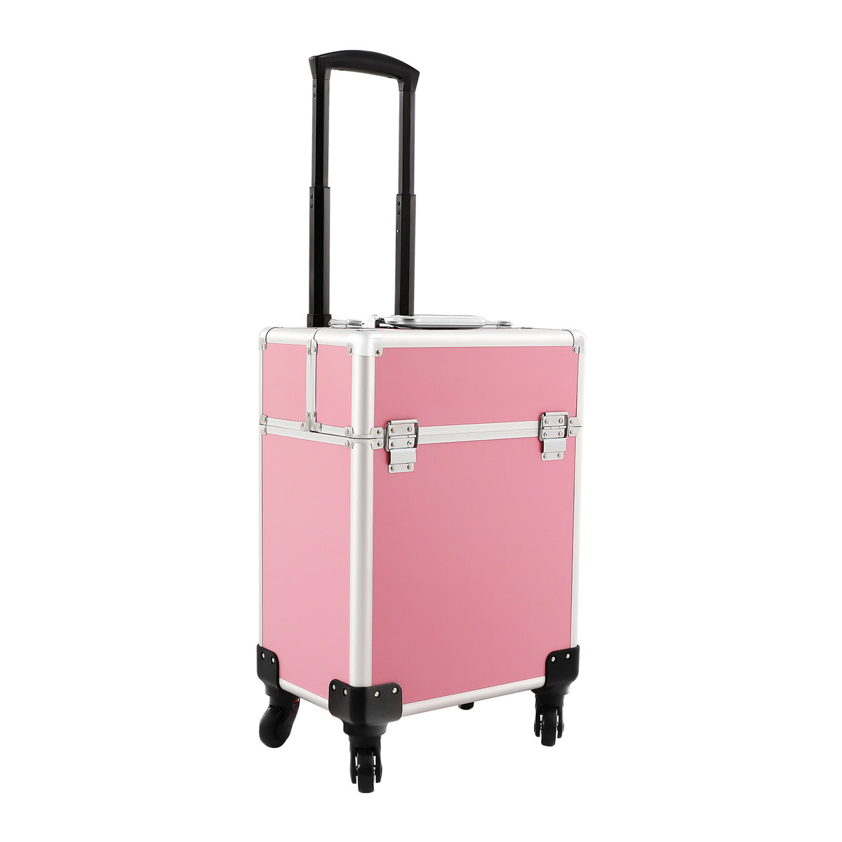 Pink Aluminum Travel Makeup Train Case with Wheels and Large Storage