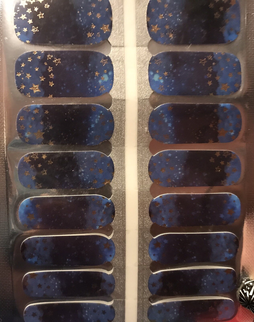 Color Nail Polish Strips Night Sky Gold Stars 16 Pack - Easy DIY Manicure