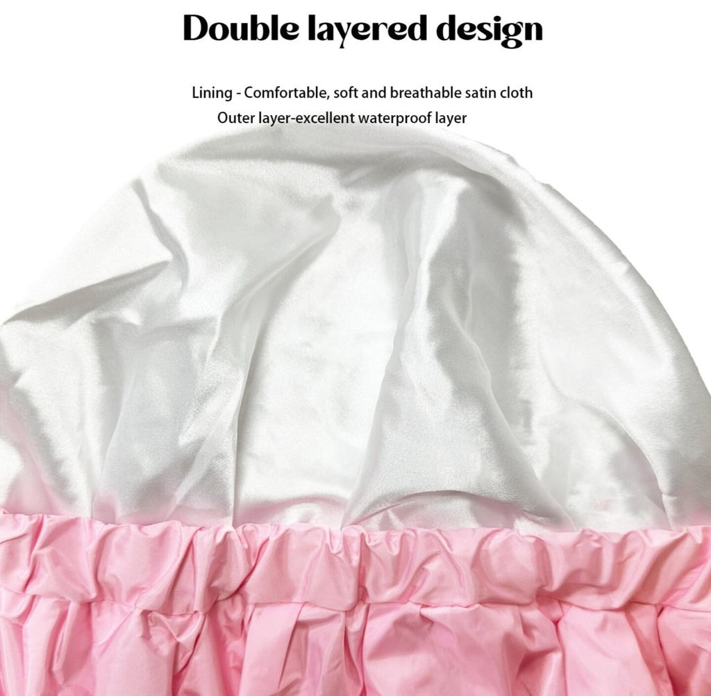 Extra Large Satin Lined Shower Cap for Women - Adjustable Waterproof Pink
