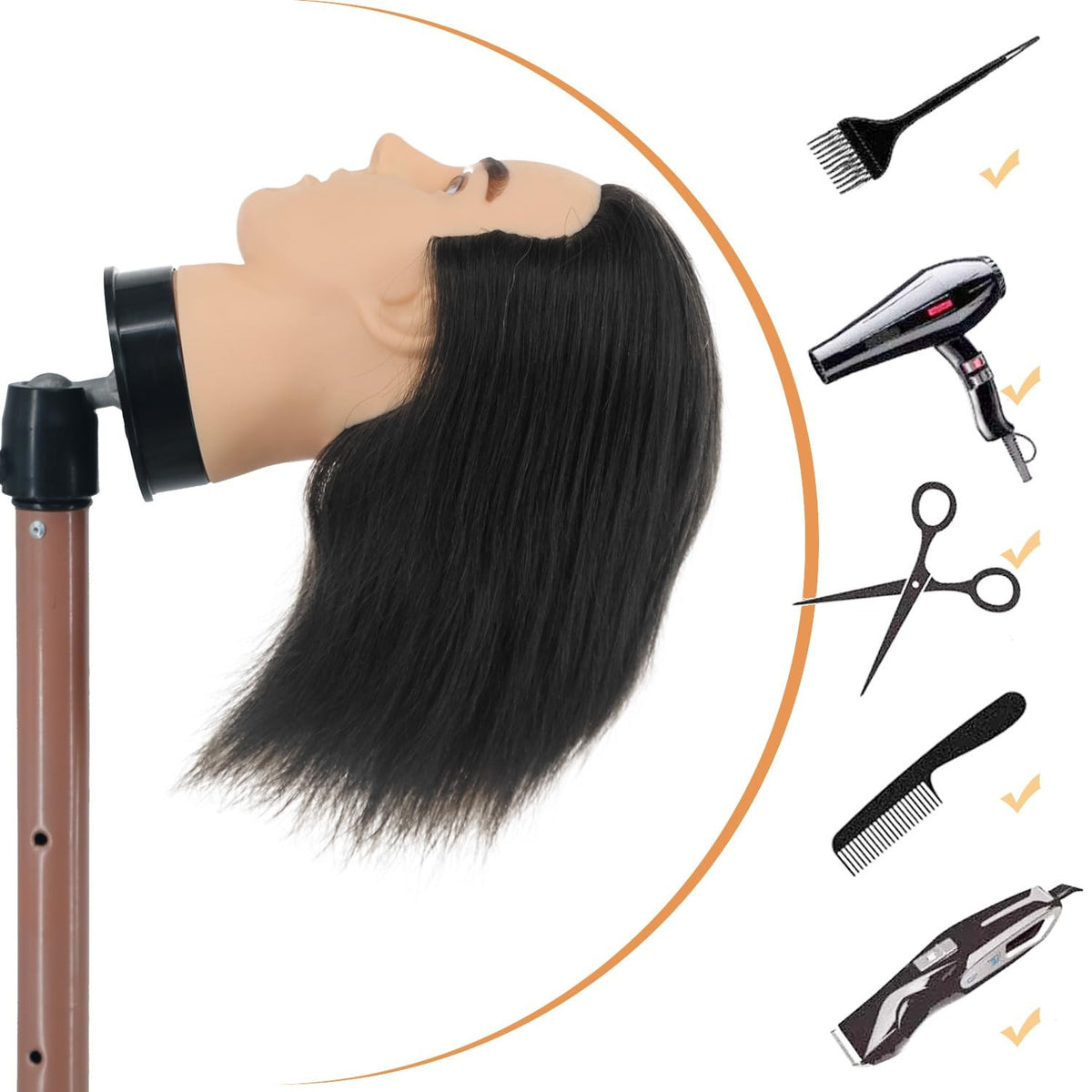 12-Inch Human Hair Mannequin Head for Hairdressing & Styling Practice