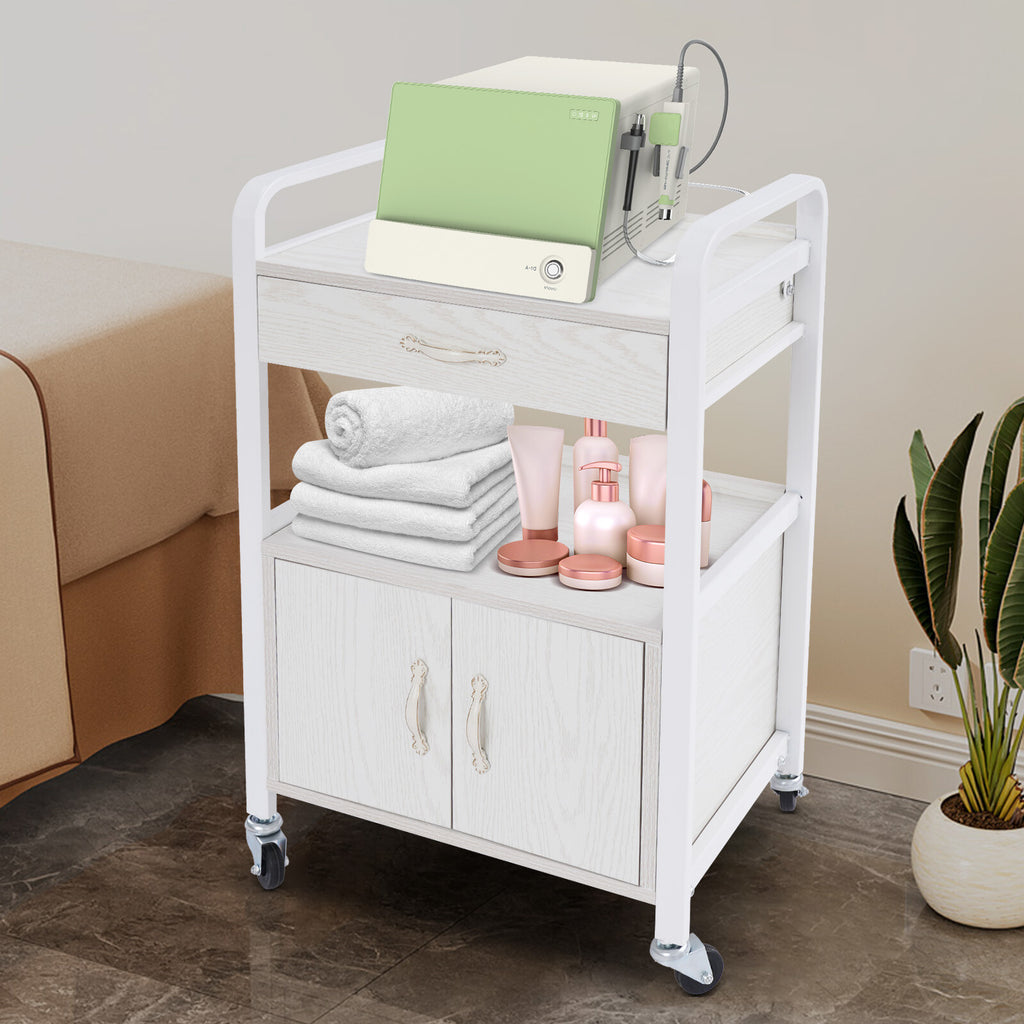 Salon Storage Cabinet with Drawer and Wheels - Movable Beauty Organizer