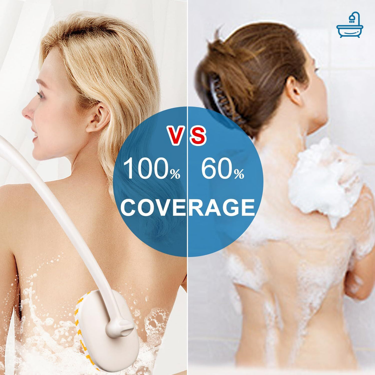 Long Handle Shower Body Brush with 3 Interchangeable Heads - Back Scrubber