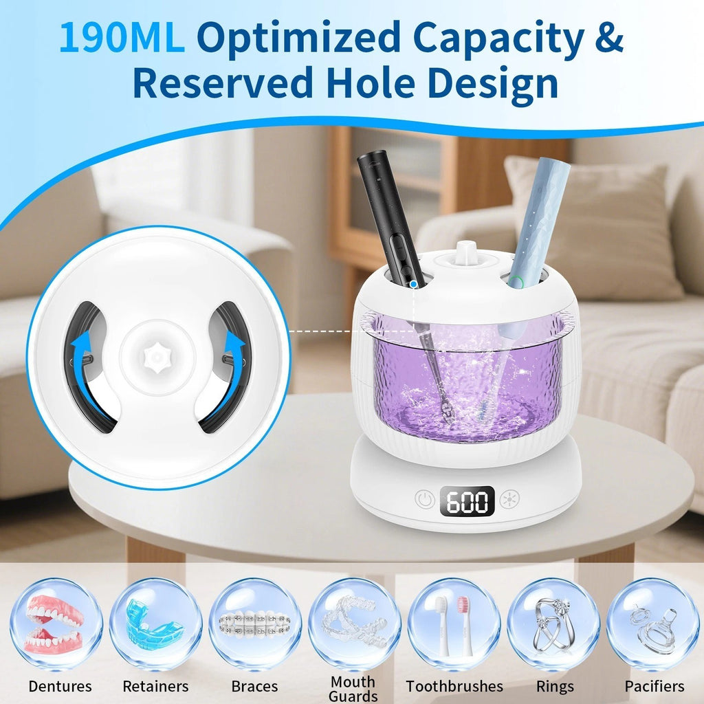 Ultrasonic Retainer and Denture Cleaner Machine - Portable Jewelry & Mouth Guard Cleaner