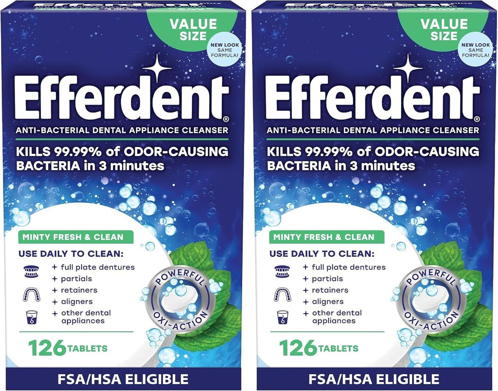 (2 Pack) Efferdent Denture & Retainer Cleaner Tablets - Mint, 126 Count
