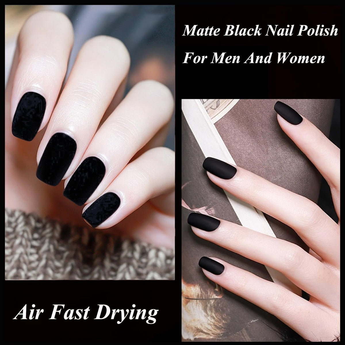 Matte Black Nail Polish Quick Dry Vegan for Men & Women - Velvet Gel Finish