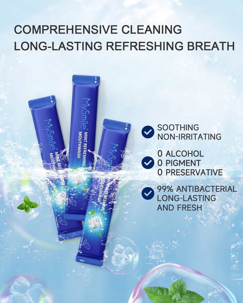 Alcohol-Free Mouthwash Packets for Bad Breath & Healthy Gums - 30 Individually Wrapped Shots