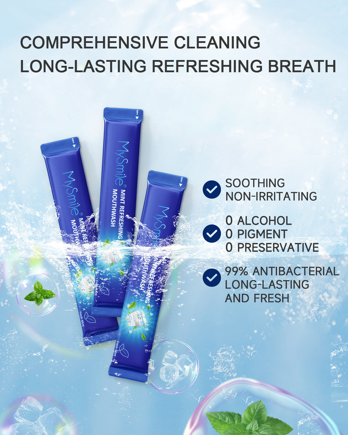 Alcohol-Free Mouthwash Packets for Bad Breath & Healthy Gums - 30 Individually Wrapped Shots