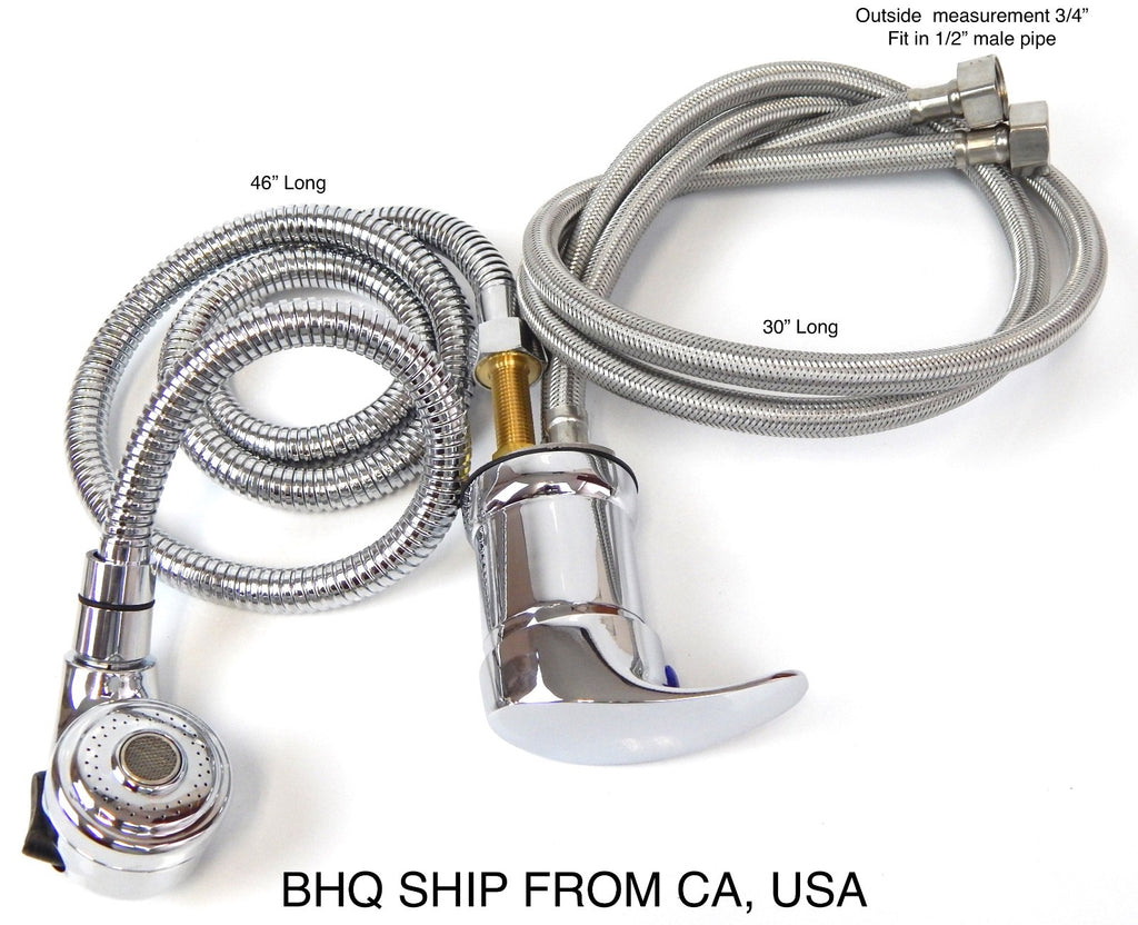 Faucet and Spray Hose for Salon Shampoo Bowls - Silver Head, 1/2" Connectors