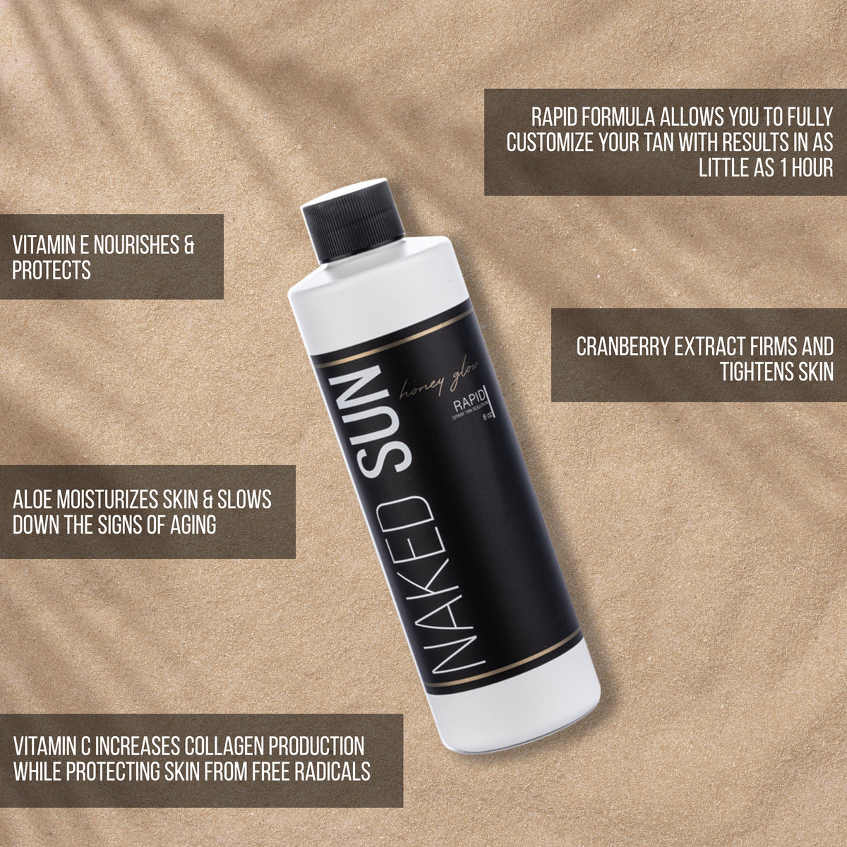 Naked Sun Honey Glow Rapid Tanning Solution - 8oz Self Tanner with Aloe & Vitamins