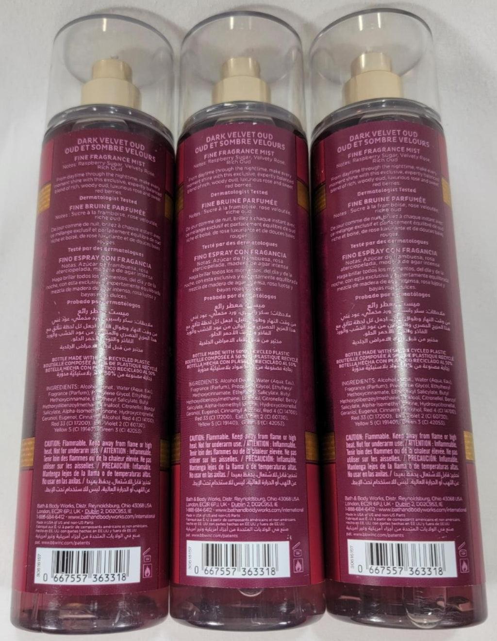 Lot of 3 Bath & Body Works Dark Velvet Oud Body Mist 8 oz - Unisex Fragrance