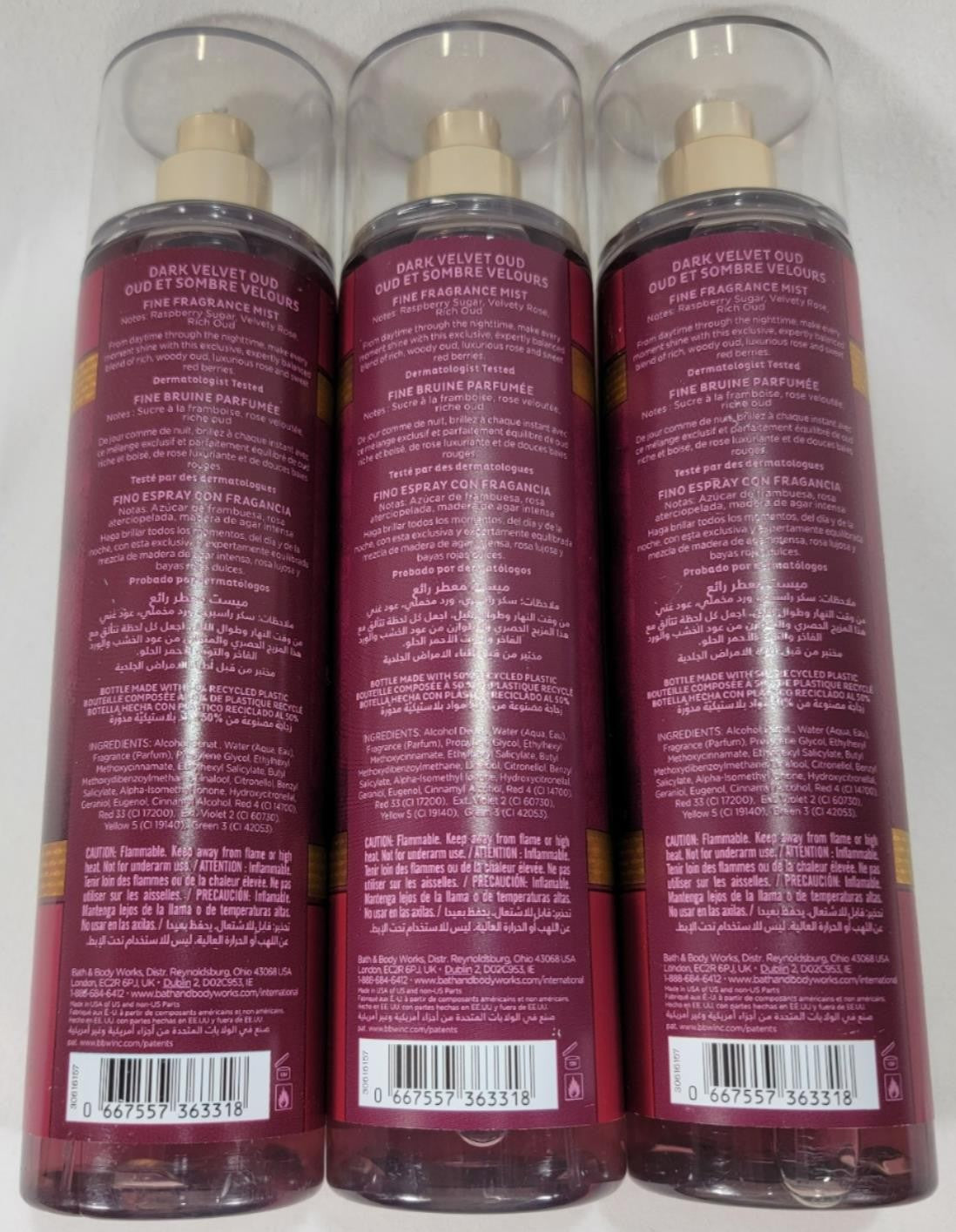 Lot of 3 Bath & Body Works Dark Velvet Oud Body Mist 8 oz - Unisex Fragrance
