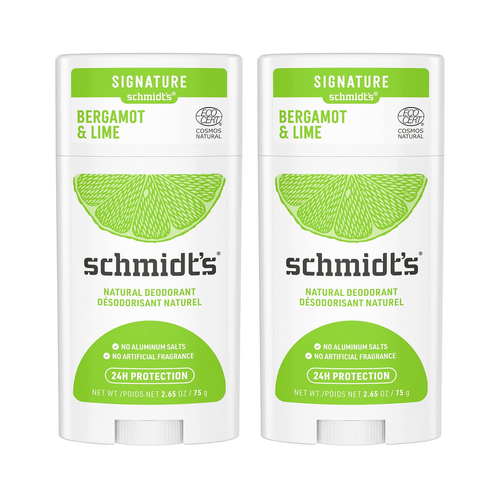 Natural Deodorant Pack of 2 - 24 Hour Odor Protection, Bergamot & Lime
