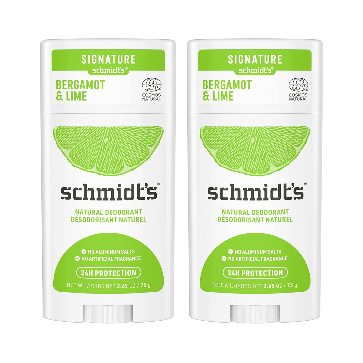 Natural Deodorant Pack of 2 - 24 Hour Odor Protection, Bergamot & Lime