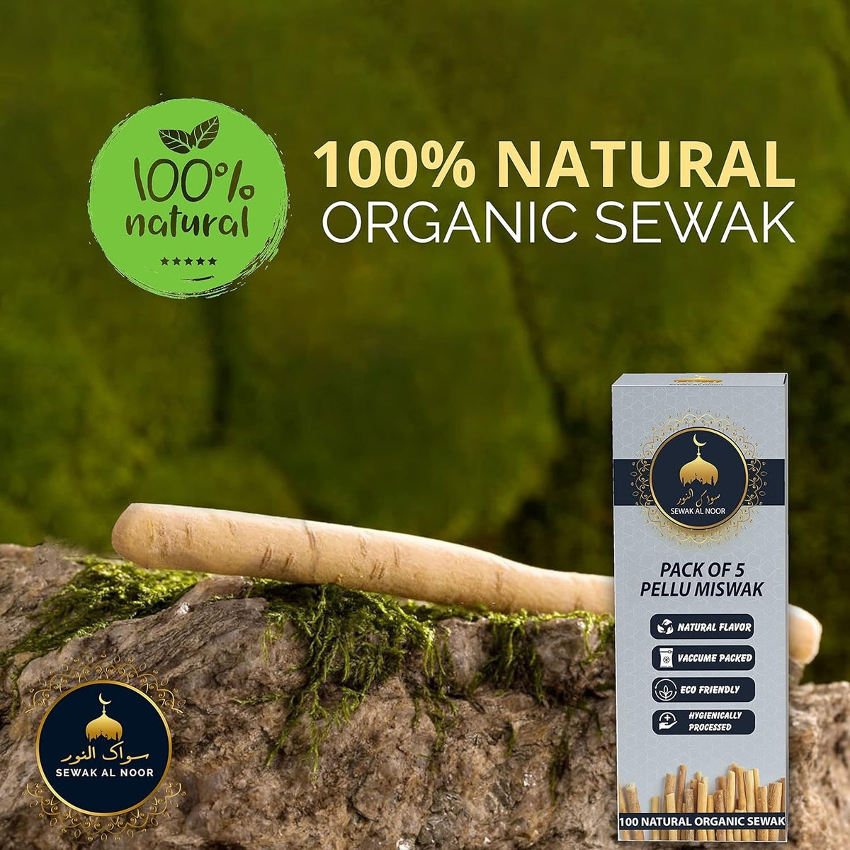 Natural Miswak Teeth Sticks Pack with Holder - Oral Care, No Chemicals
