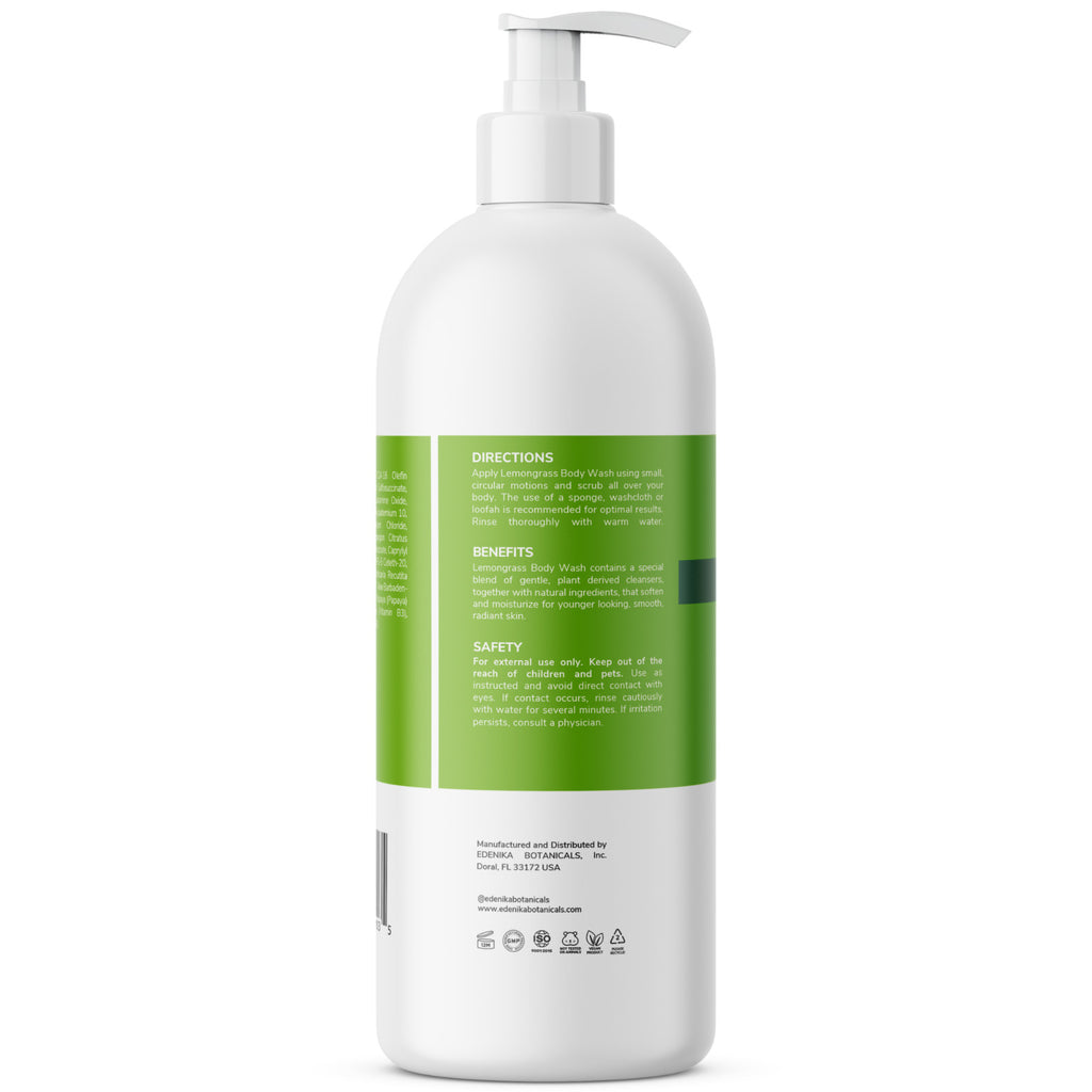 Edenika Lemongrass Body Wash with Vitamin E, Moisturizing Shower Gel 16 oz