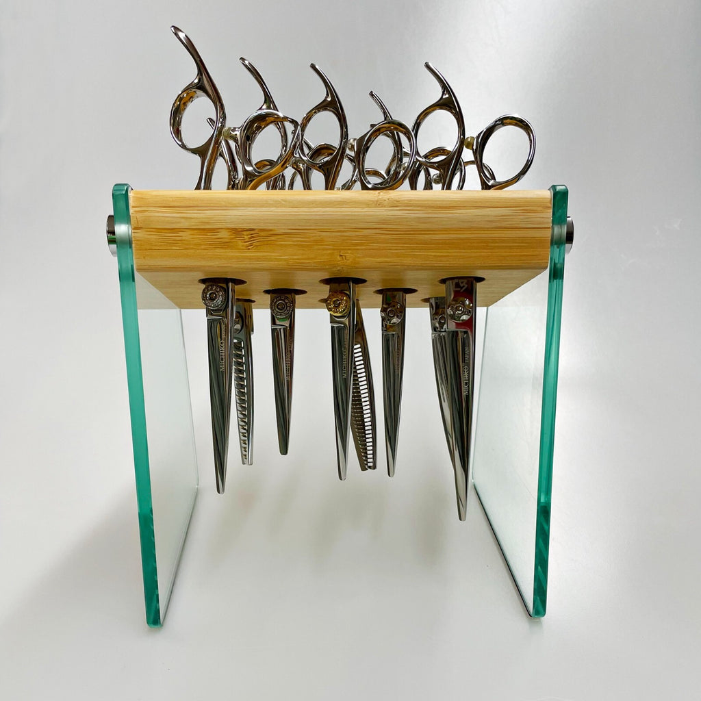 Hair Shears Organizer Bamboo & Glass Scissor Block Salon Storage - Large & Small