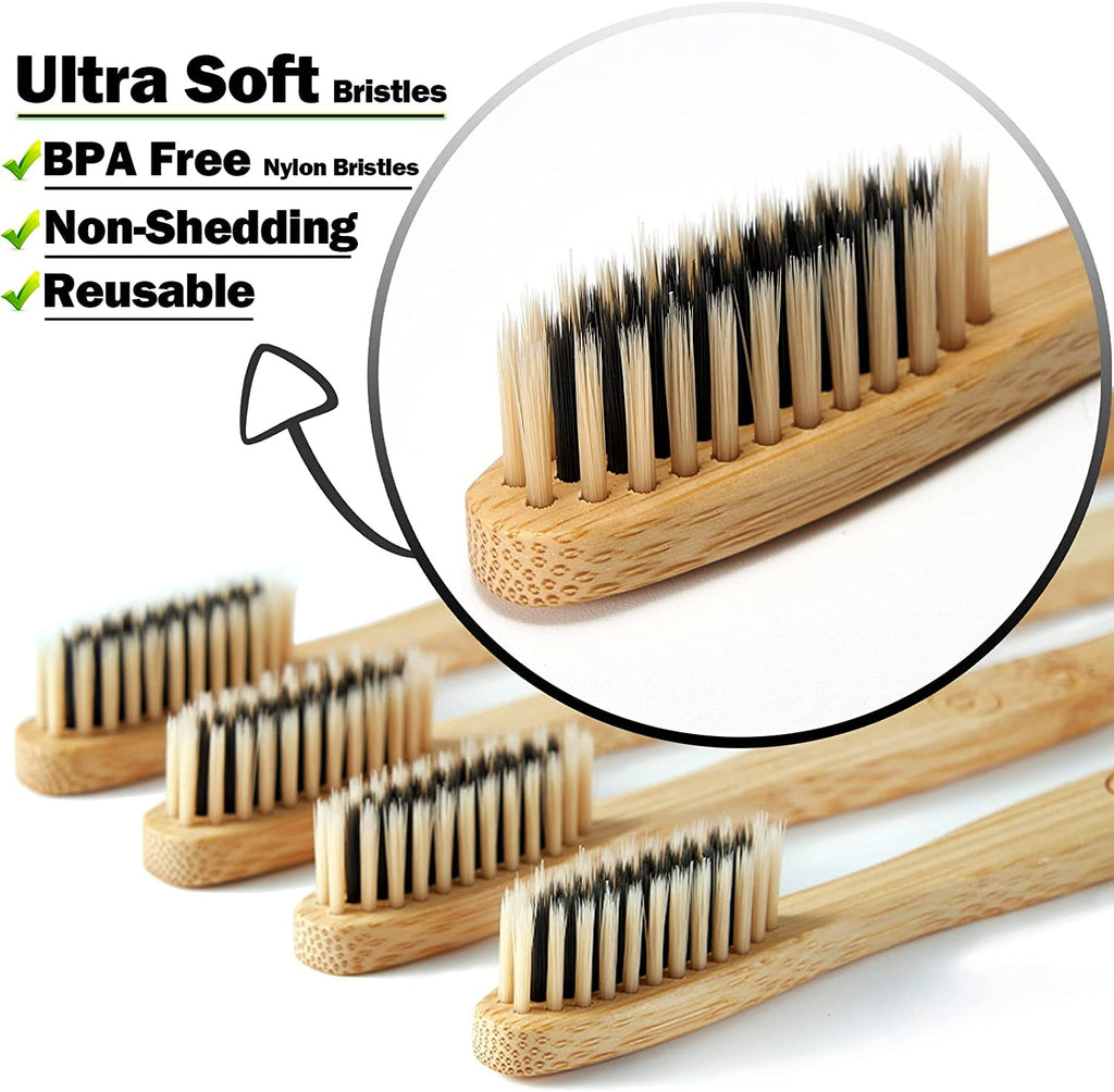 20 Count Eco-Friendly Bamboo Toothbrushes Soft & Medium Bristles Bulk Pack