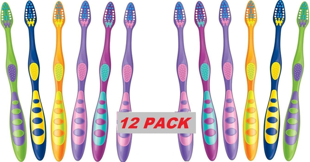 Kids Soft Bristle Toothbrush Pack of 12 - Toddler Friendly Multi Color Oral Care