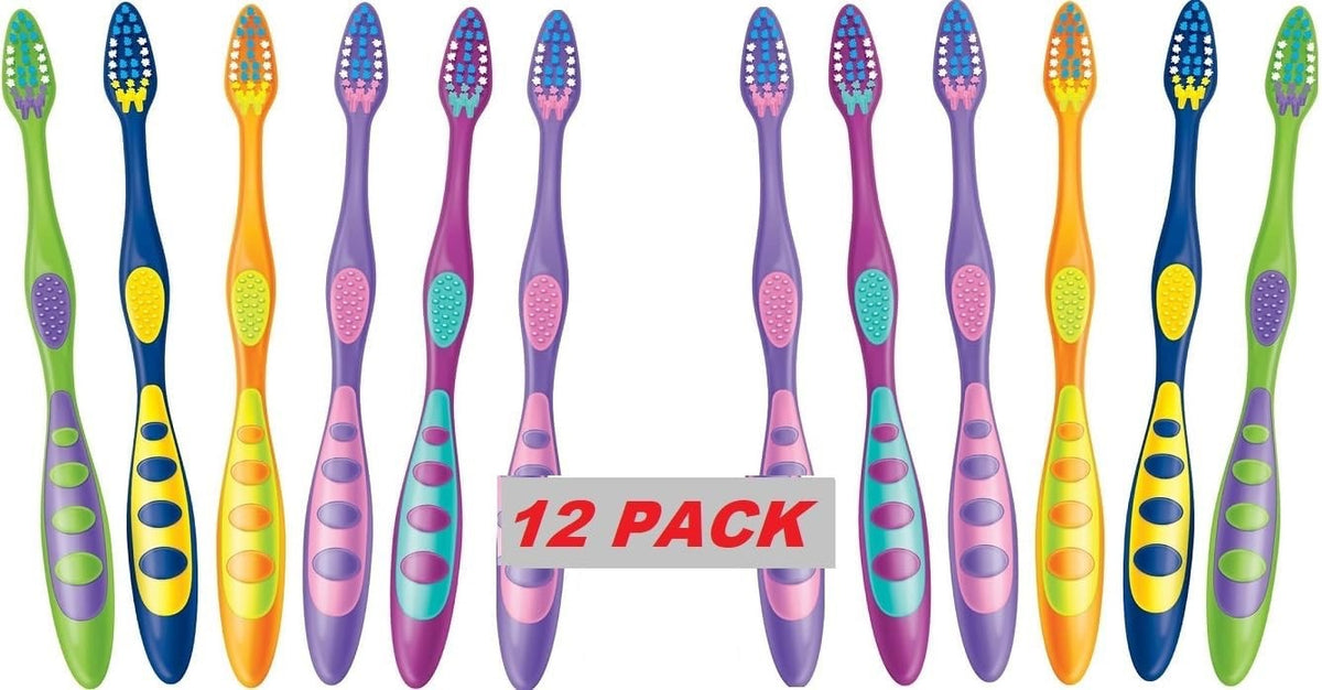 Kids Soft Bristle Toothbrush Pack of 12 - Toddler Friendly Multi Color Oral Care